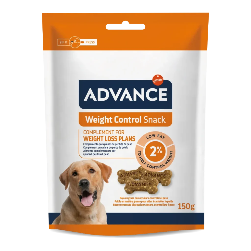 Pachet de 150g cu recompense Advance Appetite Control Snack pentru controlul poftei de mâncare și managementul greutății la câini.