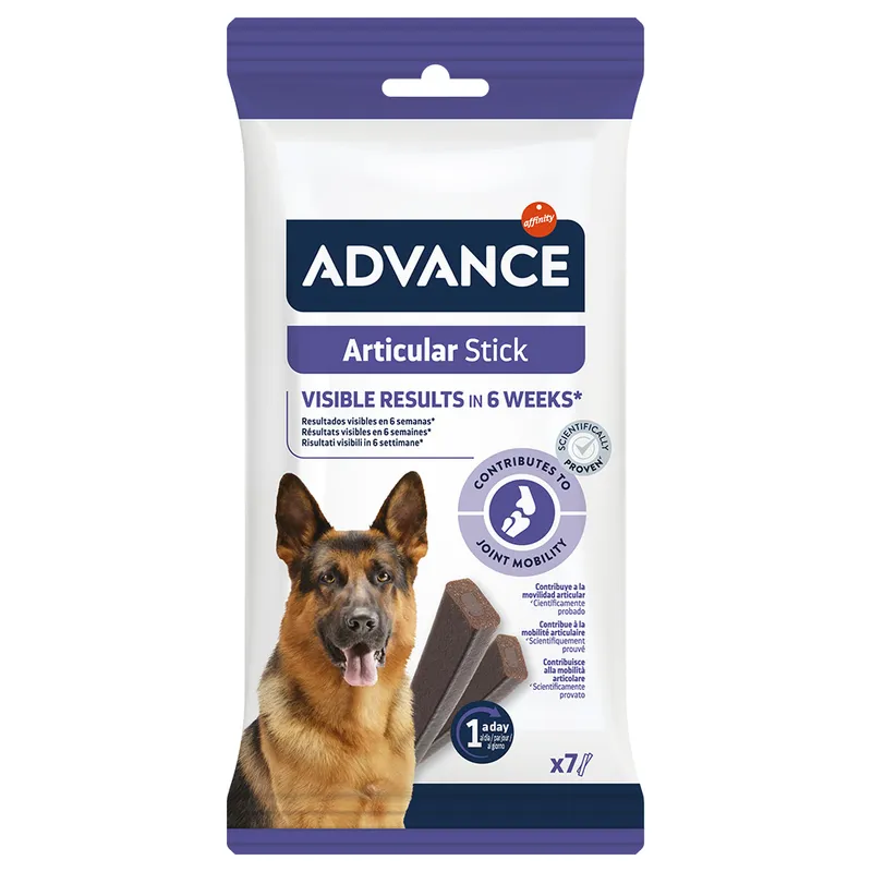 Pachet de 155g cu batoane masticabile Advance Articular Stick, recompense funcționale pentru susținerea mobilității și a articulațiilor câinilor.