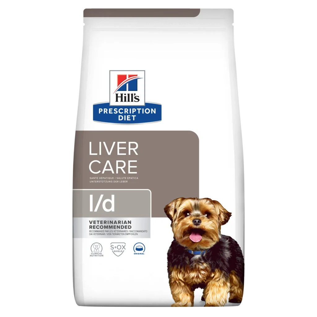 Sac de hrană uscată dietetică Hill's Prescription Diet l/d Liver Care, special concepută pentru susținerea funcției hepatice și regenerarea ficatului la câini.