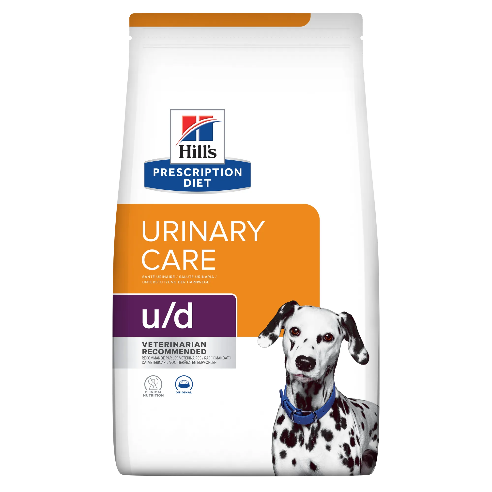 Sac de hrană uscată dietetică Hill's Prescription Diet u/d Urinary Care, special formulată pentru prevenirea și reducerea calculilor de urat și cistină la câini.