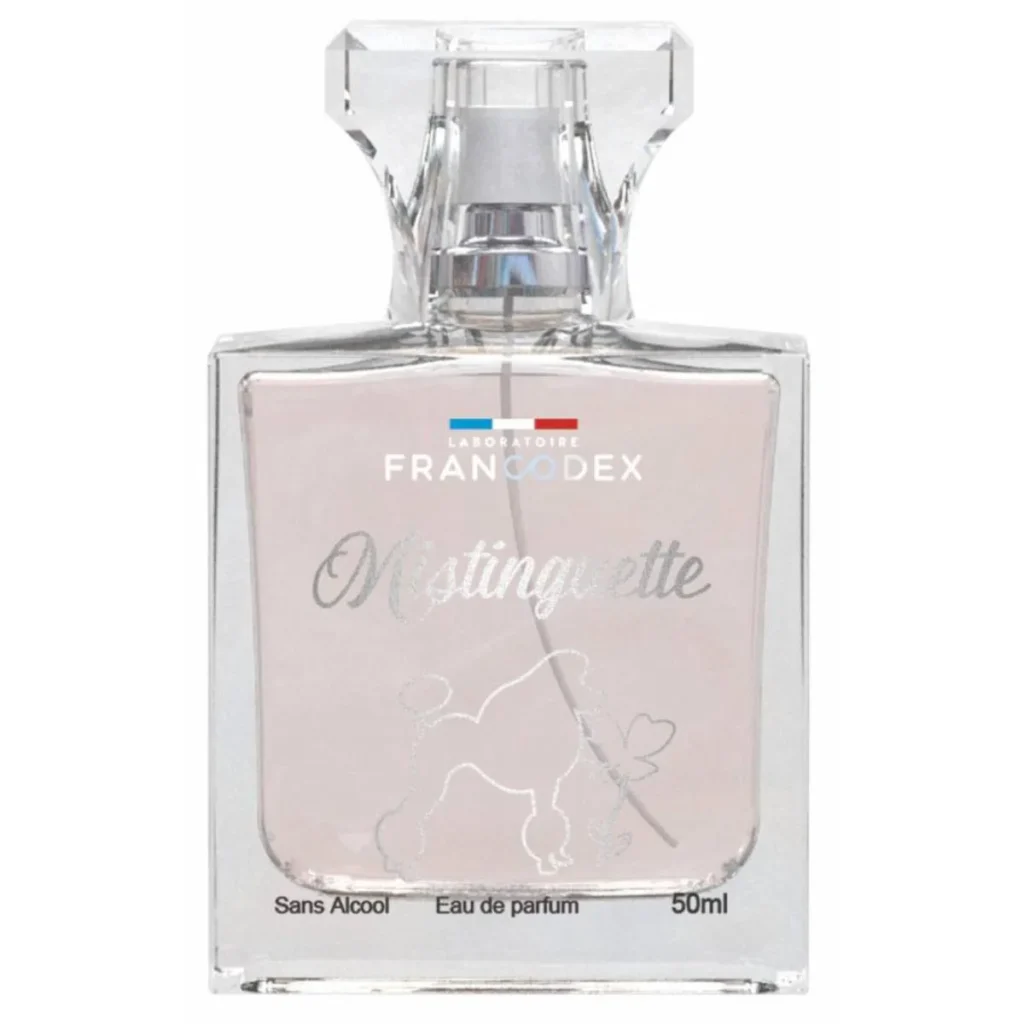 Flacon de 50ml de parfum pentru câini Francodex Dog Mistinguette cu aromă revigorantă de fructe, pentru prospețimea zilnică a blănii.