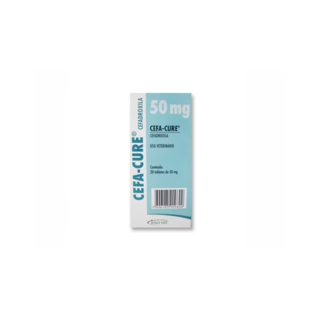 Cutie cu 20 de tablete Cefa-Cure 50 mg, antibiotic veterinar pentru tratamentul infecțiilor la pisici și câini de talie mică.