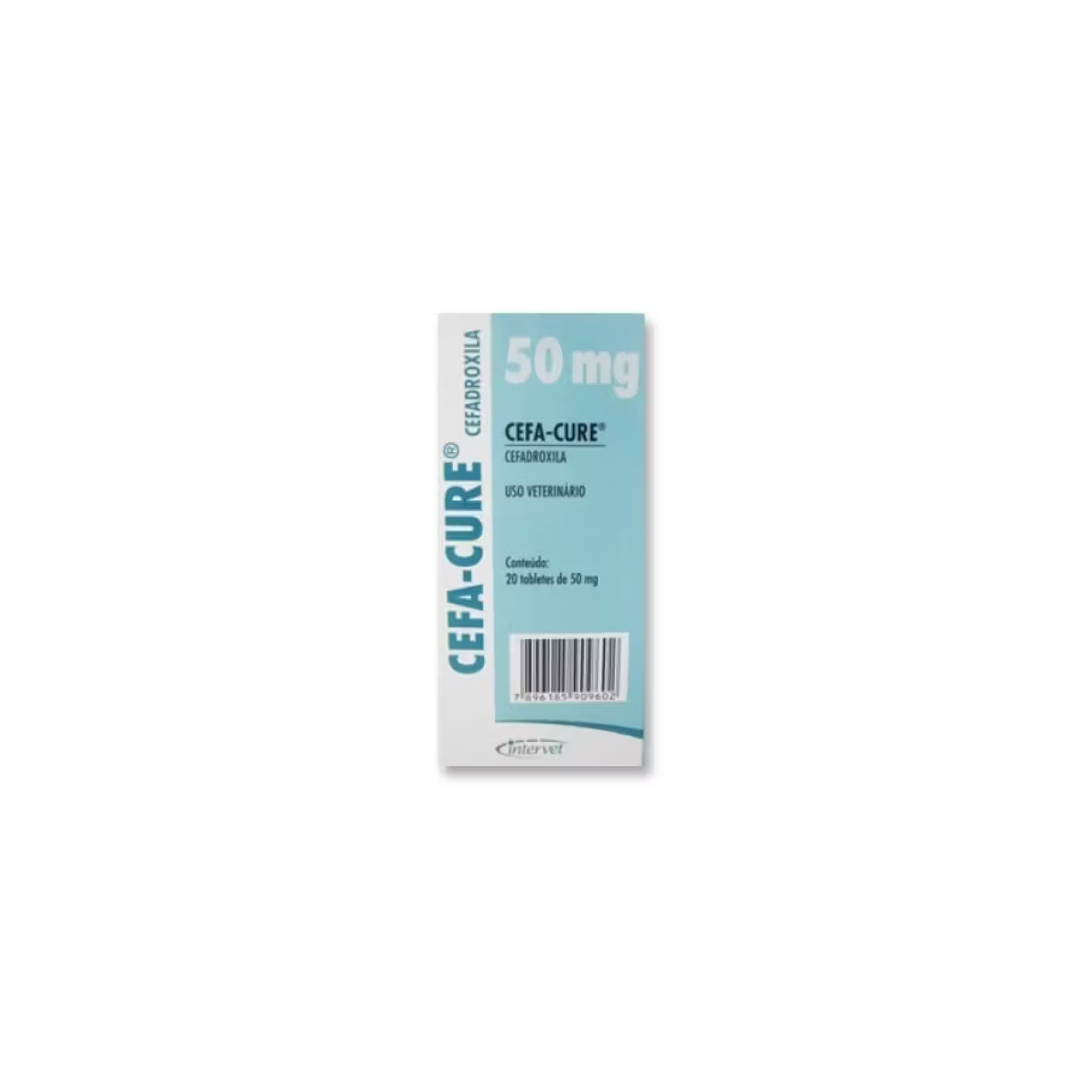 Cutie cu 20 de tablete Cefa-Cure 50 mg, antibiotic veterinar pentru tratamentul infecțiilor la pisici și câini de talie mică.