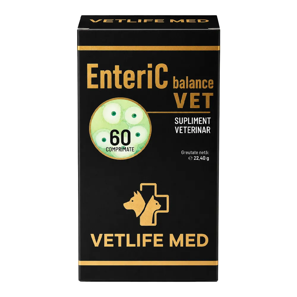 Enteric Balance VET, Supliment pentru Digestie și Reglarea Tranzitului Intestinal la Câini și Pisici, 60 Comprimate - imagine 2