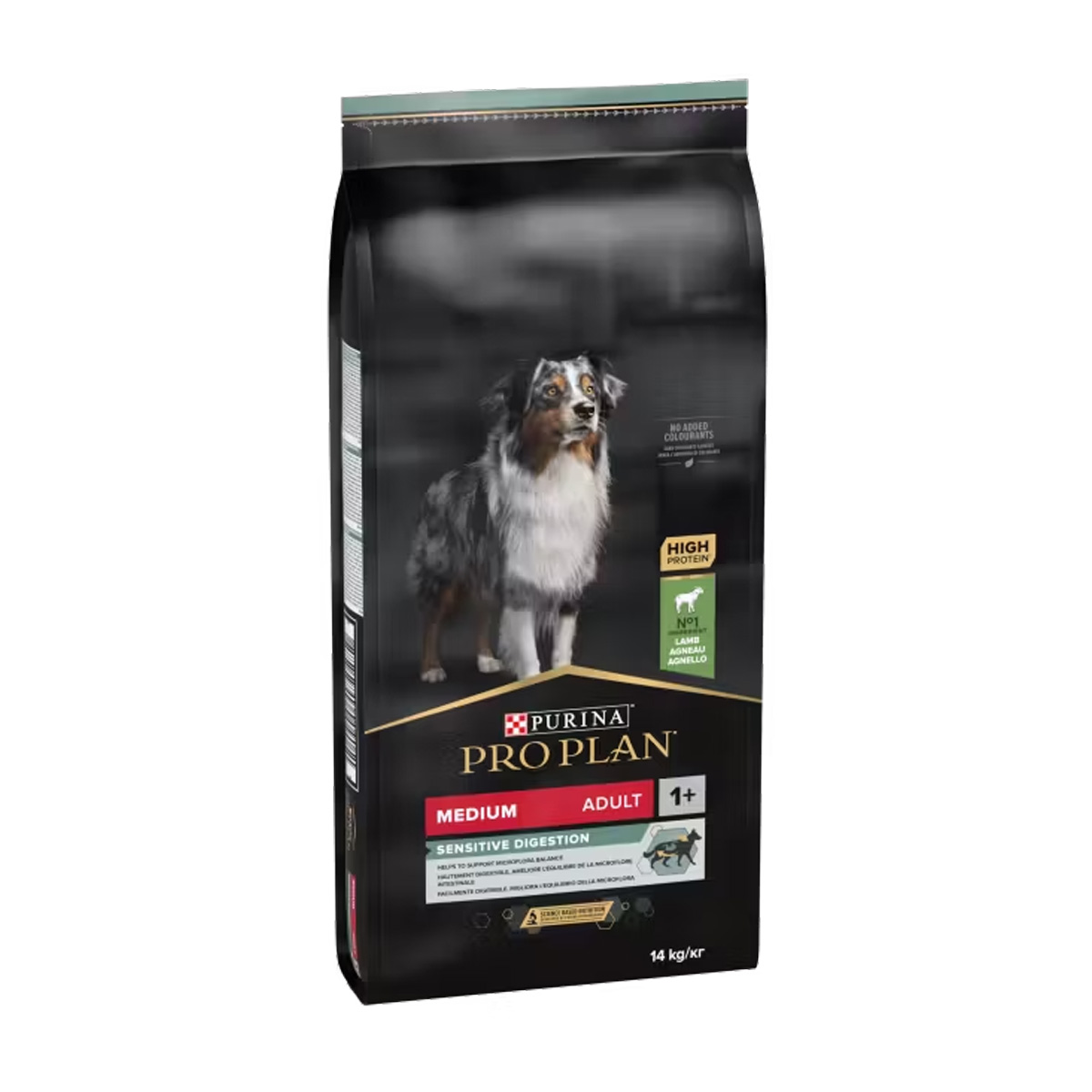 Hrană uscată Purina Pro Plan Medium Adult Sensitive Digestion pentru câini de talie medie cu digestie sensibilă, cu miel, sac de 10 kg.