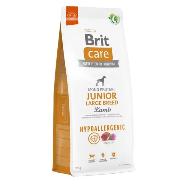 Hrană uscată hipoalergenică Brit Care Junior Large Breed pentru câini de talie mare, cu miel, sac de 12 kg.
