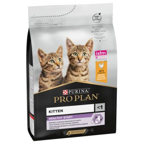 Sac de 10 kg cu hrană uscată super-premium Purina Pro Plan Kitten & Junior cu pui, pentru pui de pisică și pisici gestante.