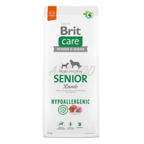 Hrană uscată hipoalergenică Brit Care Senior pentru câini în vârstă, cu miel și orez, sac de 12 kg.