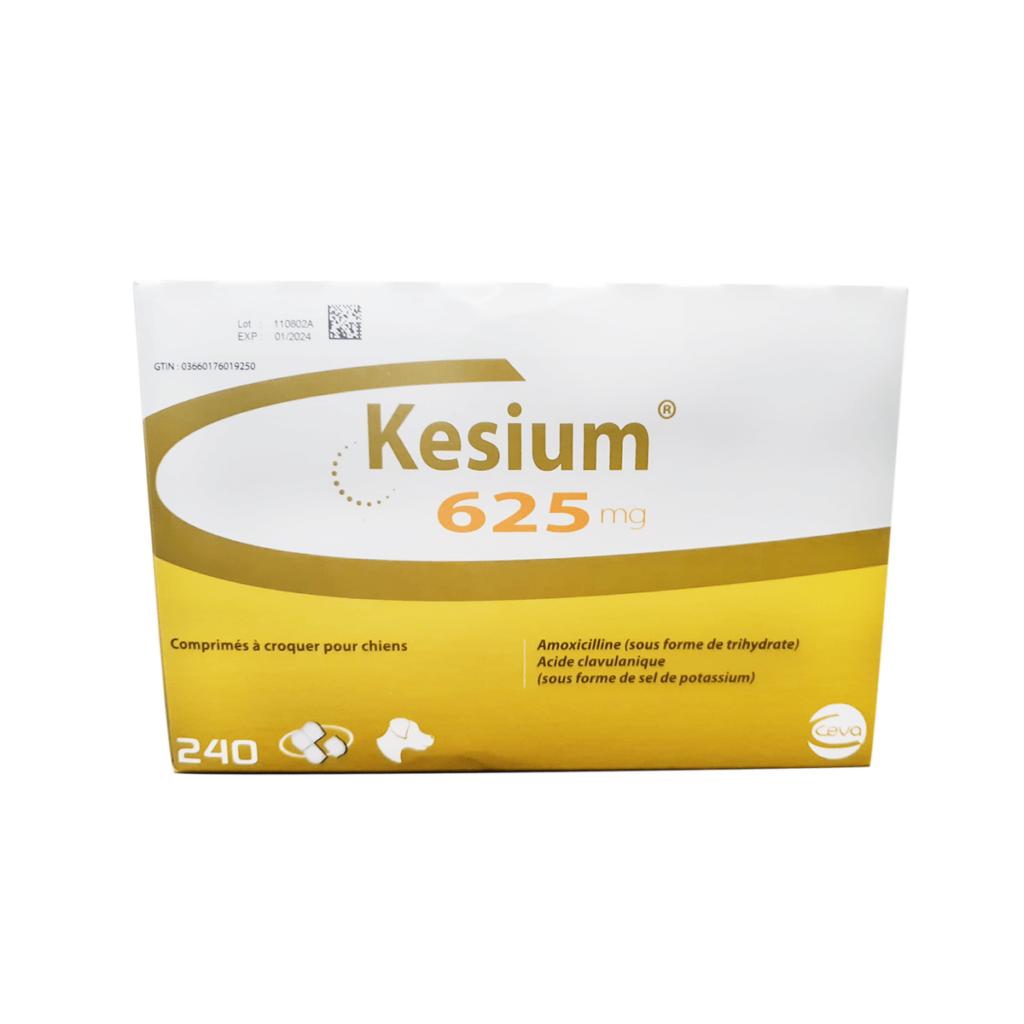 Folie cu 6 comprimate masticabile Kesium 625 mg, antibiotic veterinar pentru câini de talie mare și gigant.