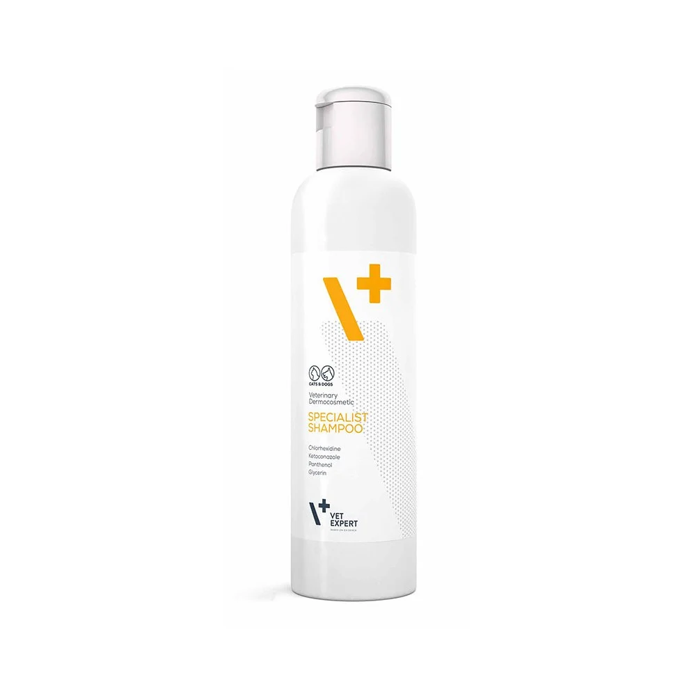 Flacon de șampon dermatologic antibacterian și antifungic VetExpert Specialist pentru câini și pisici.