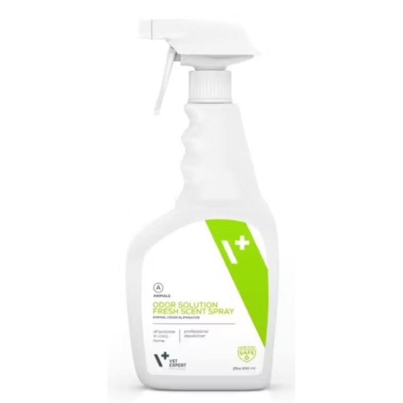 Flacon de 650 ml cu pulverizator Professional Animal Odor Eliminator VetExpert, spray pentru eliminarea moleculară a mirosurilor de urină și fecale de animale.