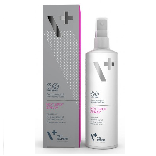 Spray dermatologic VetExpert Hot Spot pentru tratarea rapidă a dermatitei umede acute și a pruritului la animalele de companie.