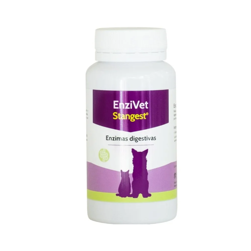 Cutie de supliment EnziVet cu enzime digestive pentru câini și pisici cu afecțiuni pancreatice și sensibilități gastrointestinale.
