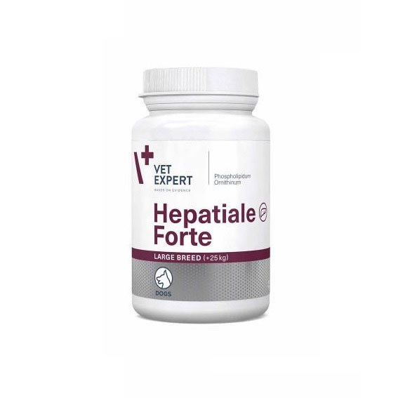Cutie cu 40 de tablete Hepatiale Forte Large Breed 550 mg VetExpert, supliment cu fosfolipide și ornitină pentru regenerarea ficatului la câini de talie mare.