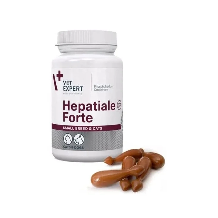 Cutie cu 40 de capsule Twist-Off Hepatiale Forte, supliment hepatic pentru pisici și câini de talie mică.