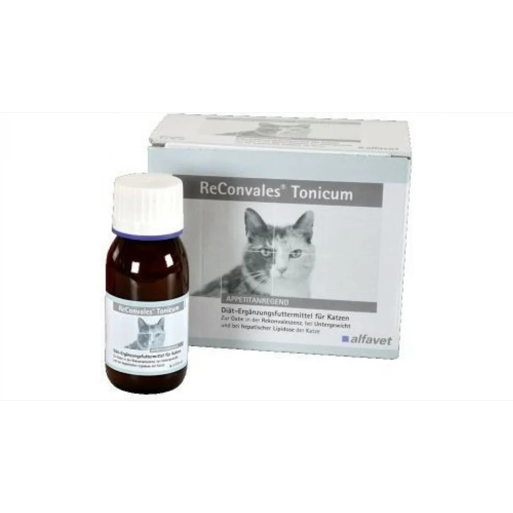 Flacon de 45 ml ReConvales Tonicum Cat, tonic lichid palatabil pentru stimularea apetitului și recuperarea pisicilor.