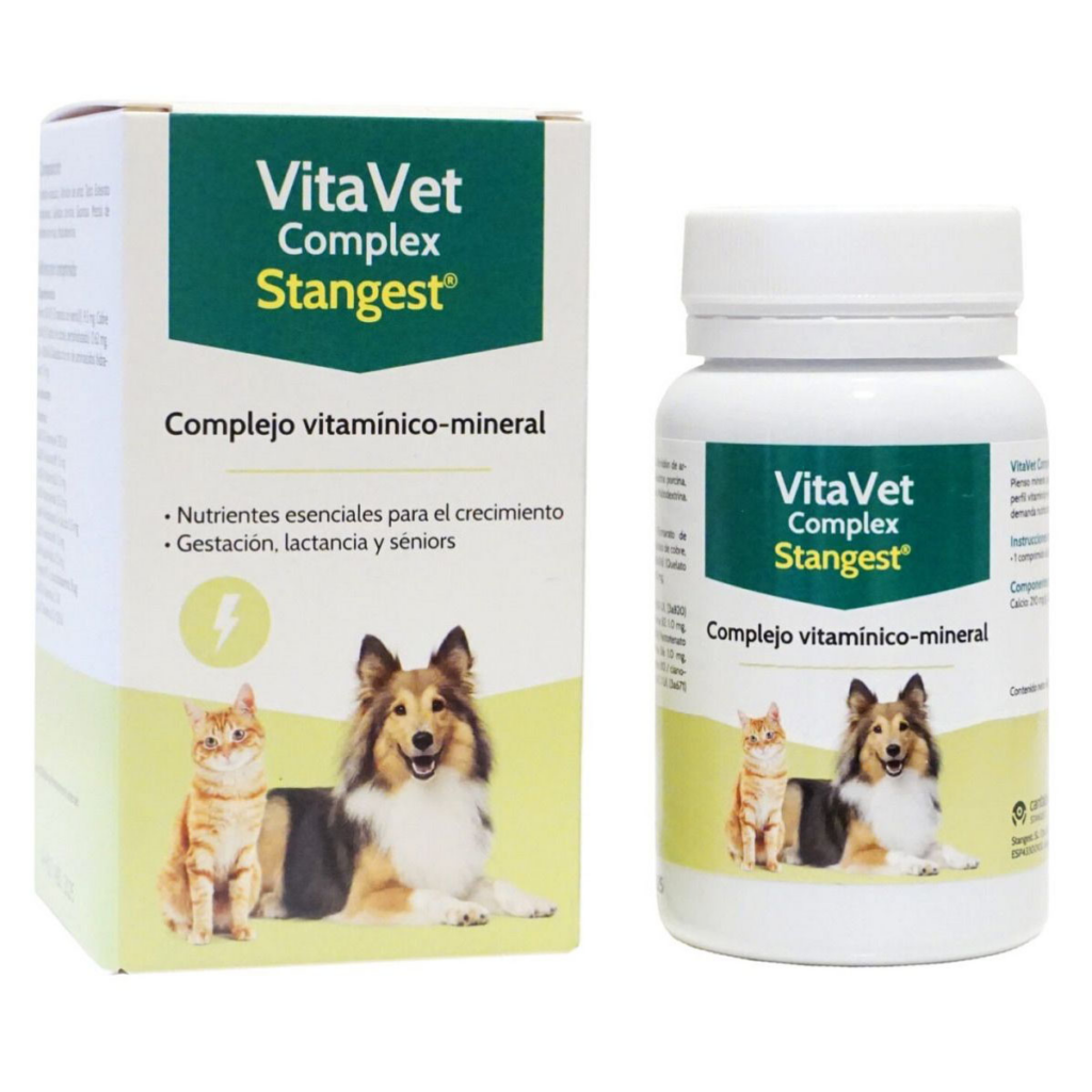 Cutie cu 60 de tablete Vitavet Complex, supliment multivitaminic și mineral pentru vitalitatea câinilor și a pisicilor.