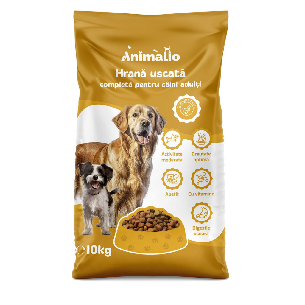 Hrană uscată Animalio pentru câini adulți, cu gust delicios de pui, sac de 10 kg.