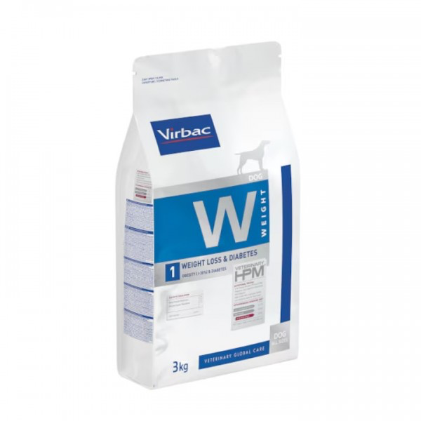 Hrană dietetică veterinară Virbac Veterinary HPM Weight Loss & Diabetes pentru câini cu obezitate sau diabet, bogată în proteine.