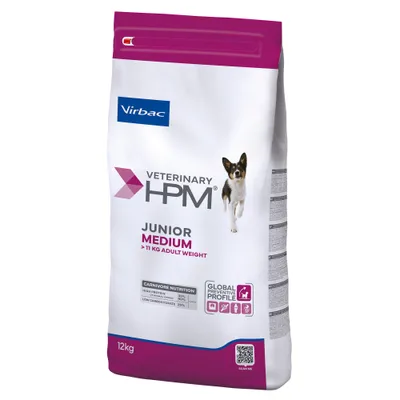 Hrană uscată Virbac Veterinary HPM Junior Special Medium pentru câini tineri de talie medie, bogată în proteine, sac de 12 kg.