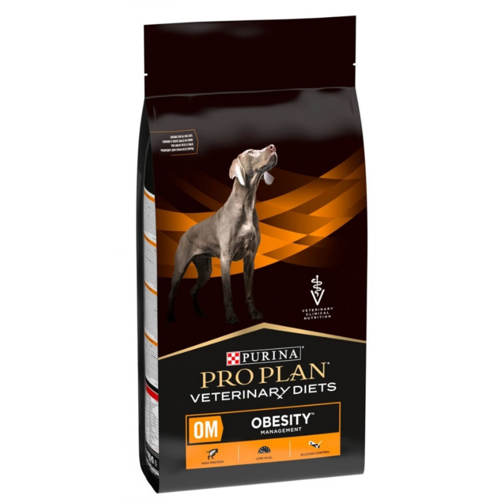 Hrană uscată dietetică Purina Pro Plan Veterinary Diets OM Obesity Management pentru pierderea în greutate și diabet la câini, sac de 12 kg.