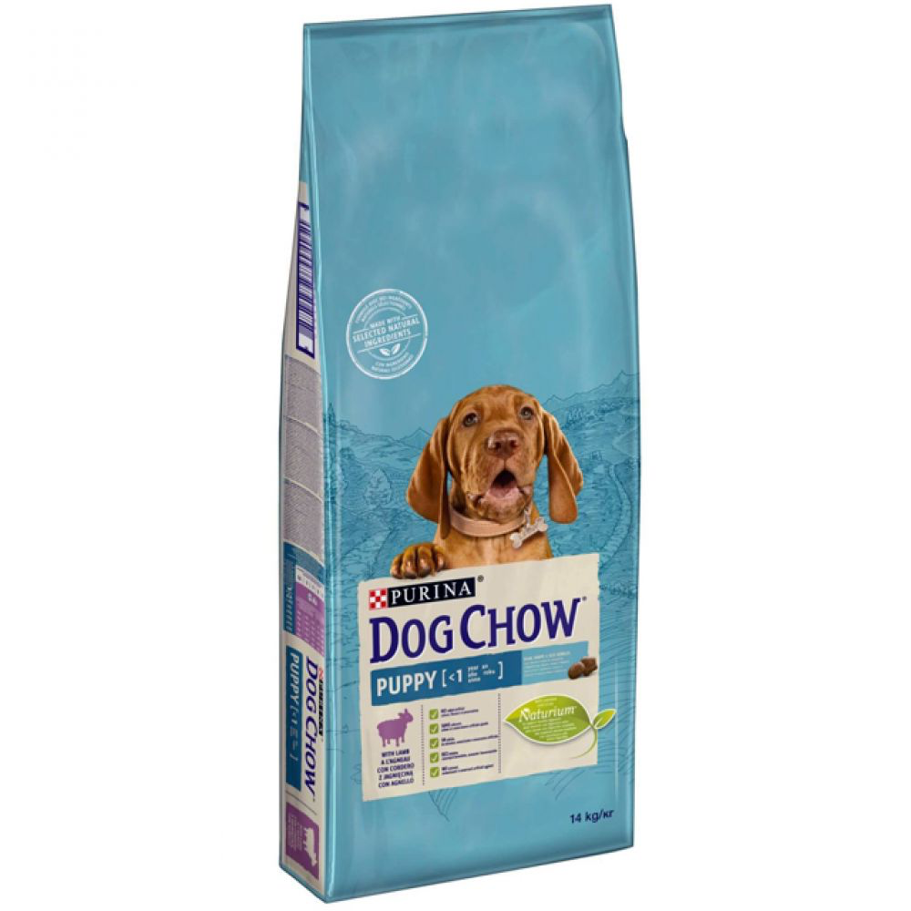 Hrană uscată Purina Dog Chow Puppy pentru pui de câine, digestie sensibilă, cu miel, sac de 14 kg.