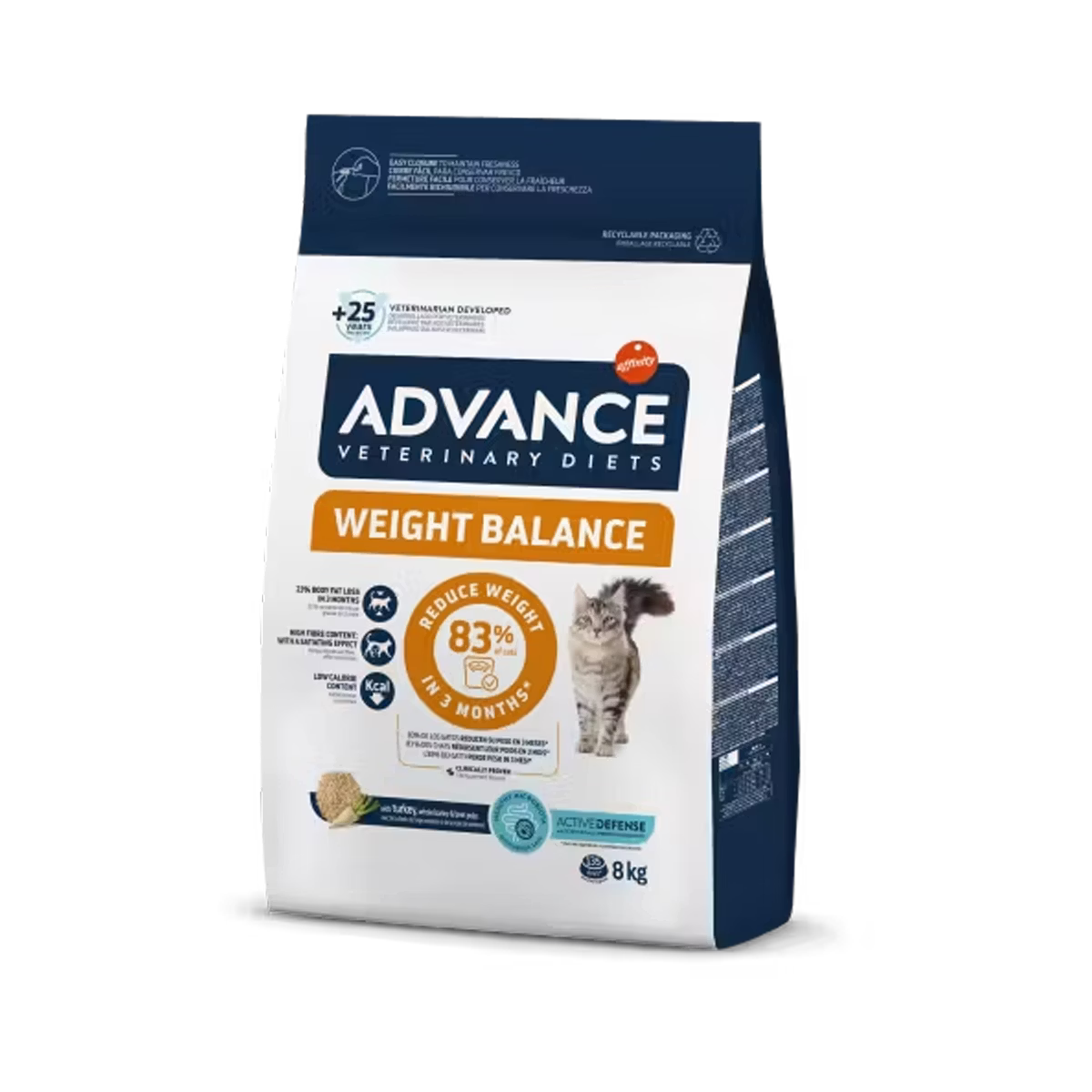 Hrană dietetică veterinară Advance Cat Weight Balance pentru pisici adulte supraponderale, sac de 8 kg.