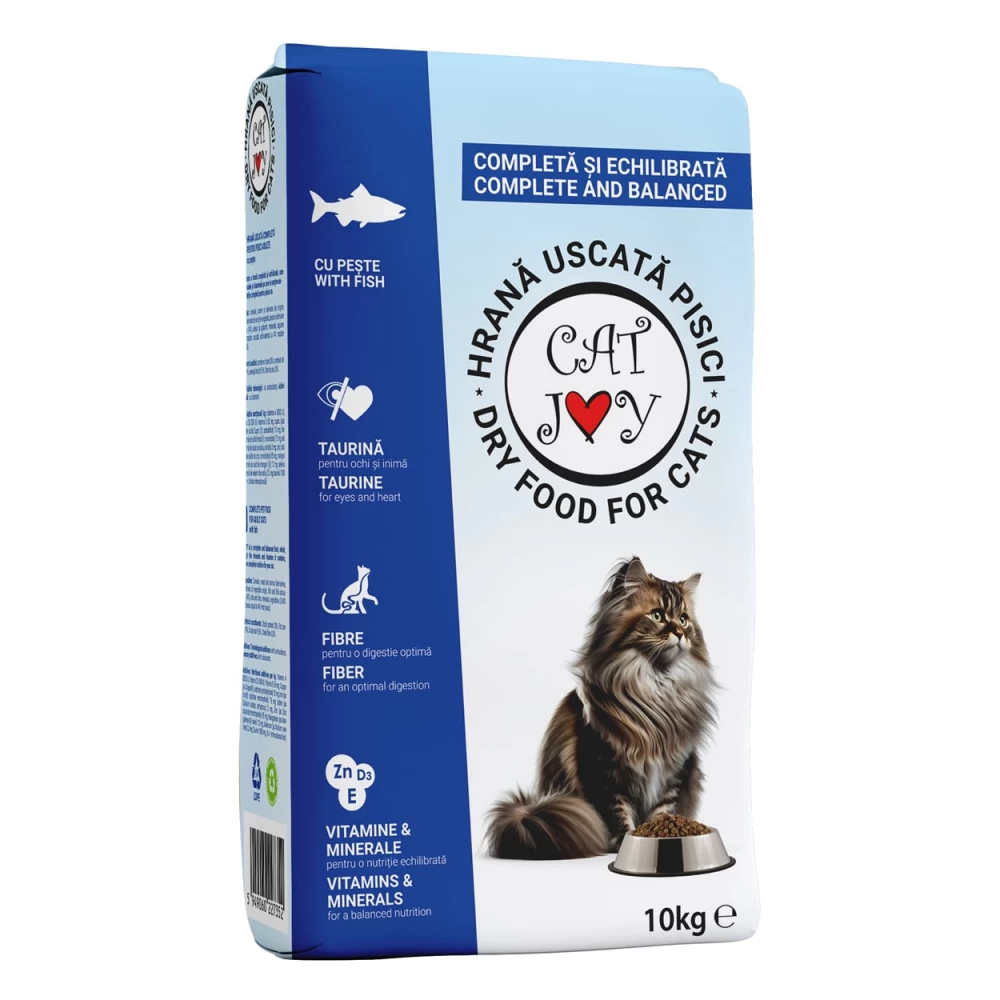 Hrană uscată Cat Joy pentru pisici adulte, cu gust de pește, sac de 10 kg.