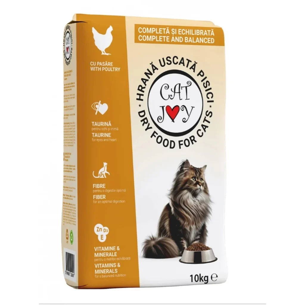Hrană uscată Cat Joy pentru pisici adulte, cu gust de pui, sac de 10 kg.