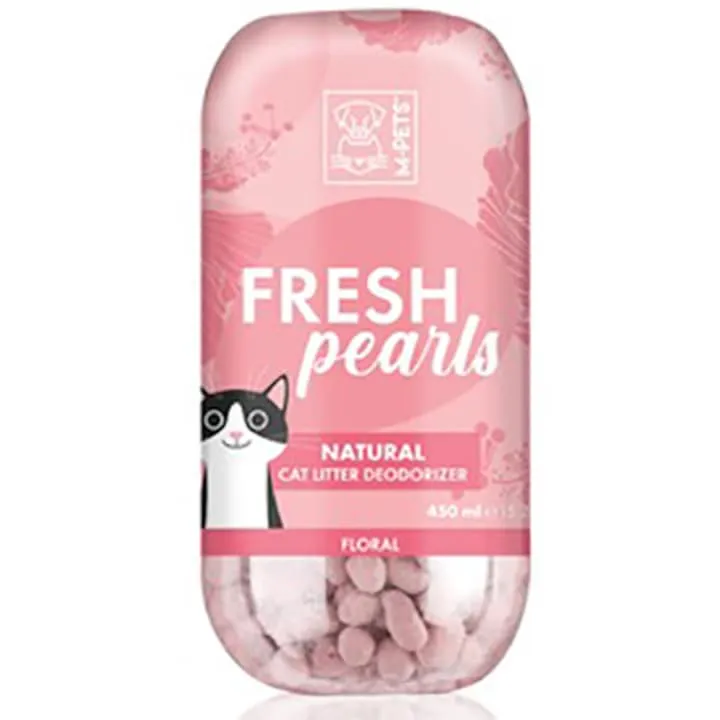 Perle odorizante M-PETS Fresh Pearls pentru litieră pisici, parfum floral, acțiune antibacteriană, flacon 450 ml.