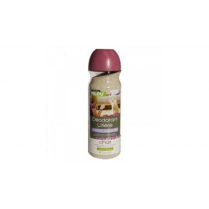 Deodorant pentru litieră Pilou, aditiv cu parfum de lavandă pentru neutralizarea mirosurilor, flacon de 750 g.