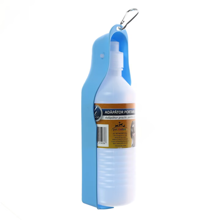 Adapator portabil pentru câini 4-Dog din plastic albastru și alb, capacitate 0.5 litri.