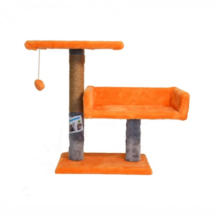 Ansamblu de joacă pentru pisici tip coloană cu canapea dublă și ciucure portocaliu cu gri 50x38x30 cm.