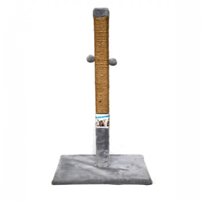 Ansamblu de joacă independent pentru pisici tip coloană cu ciucuri gri 80x45 cm.