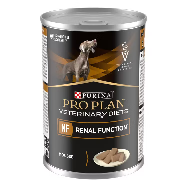 Conservă hrană umedă dietetică Purina Pro Plan Veterinary Diets NF Renal Function Mousse pentru câini, 400 g.