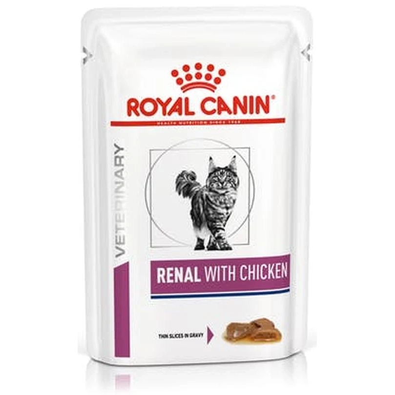 Plic de hrană umedă dietetică pentru pisici Royal Canin Veterinary Renal cu Pui.