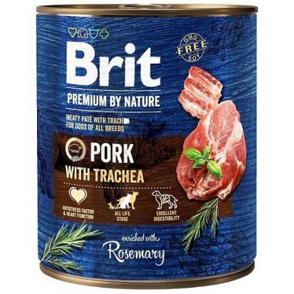 Conservă de 800 g cu hrană umedă Brit Premium by Nature, pate fin cu bucăți de carne de porc pentru câini adulți.