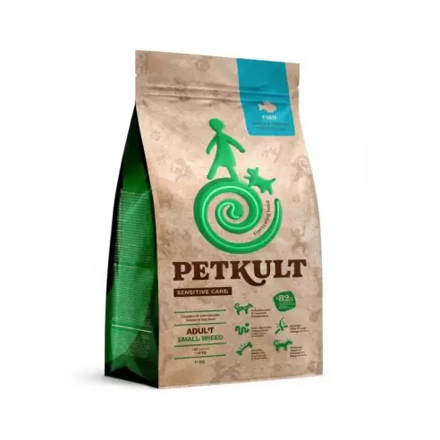 Sac 3 kg hrană uscată Petkult Sensitive Care Adult Small Breed cu pește, dietă hipoalergenică pentru câini de talie mică cu sensibilități.