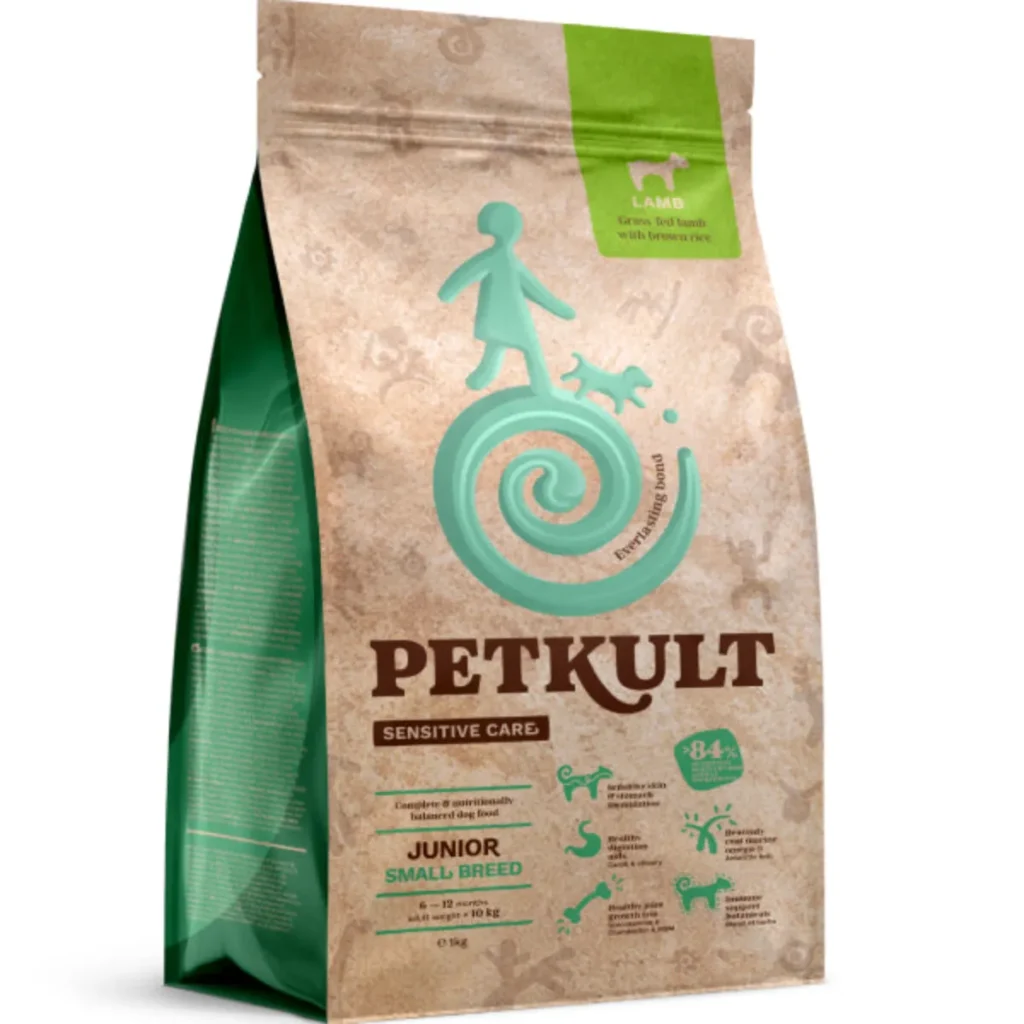 Sac 12 kg hrană uscată Petkult Sensitive Care Junior Small Breed cu miel, dietă hipoalergenică pentru puii de câine de talie mică/toy.