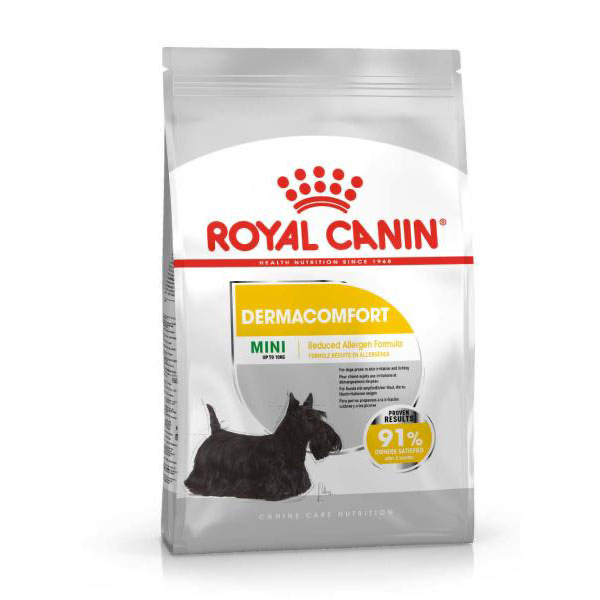 Hrană uscată pentru câini de talie mică Royal Canin Mini Dermacomfort, sac de 3 kg.