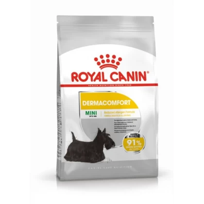 Hrană uscată pentru câini de talie mică Royal Canin Mini Dermacomfort, sac de 8 kg.