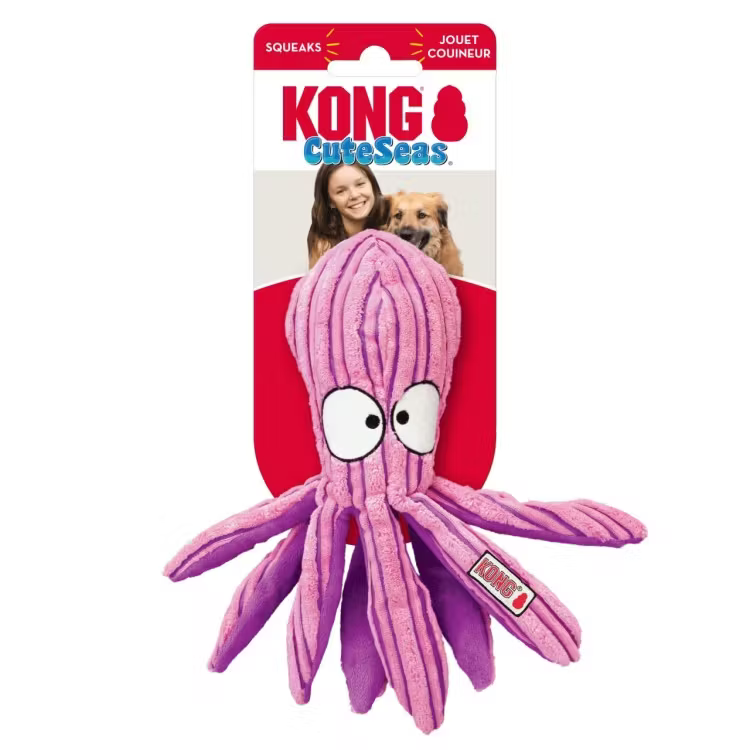 Jucărie de pluș pentru câini KONG CuteSeas în formă de caracatiță, mărimea S, 17 cm.