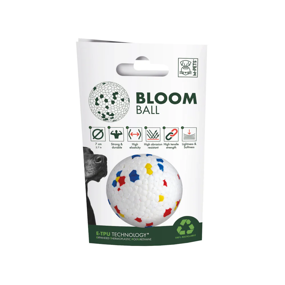 Minge de joacă pentru câini M-Pets Bloom Ball în culori mixte, ideală pentru jocuri de aport și activitate fizică.