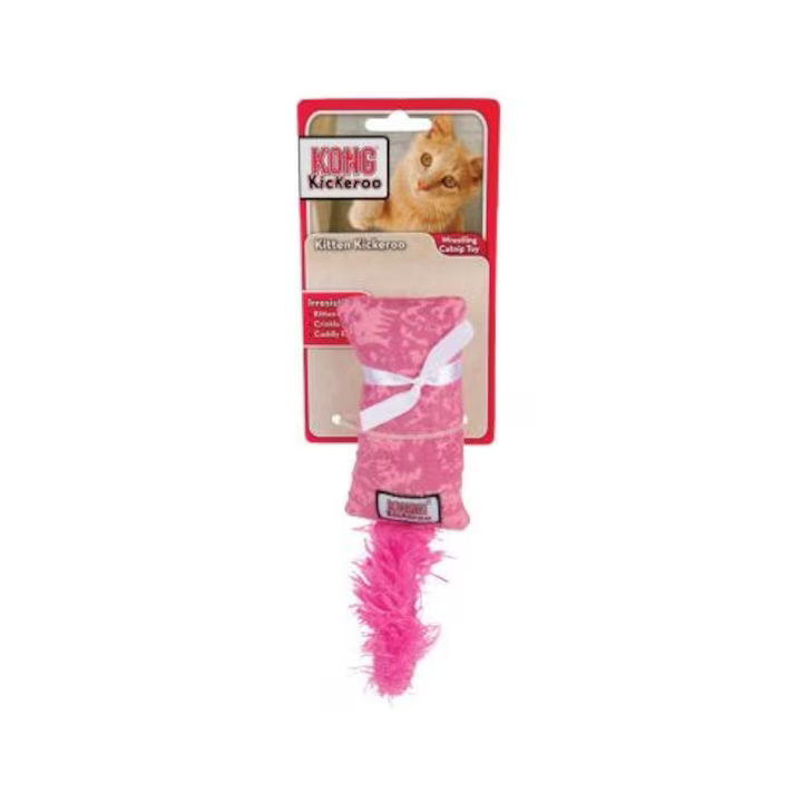 Jucărie interactivă pentru pisoi KONG Kitten Kickeroo în nuanță de roz cu catnip.