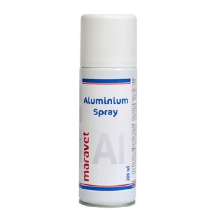 Flacon de 200 ml de spray protector cu aluminiu micronizat Maravet Aluminium Spray pentru animale.