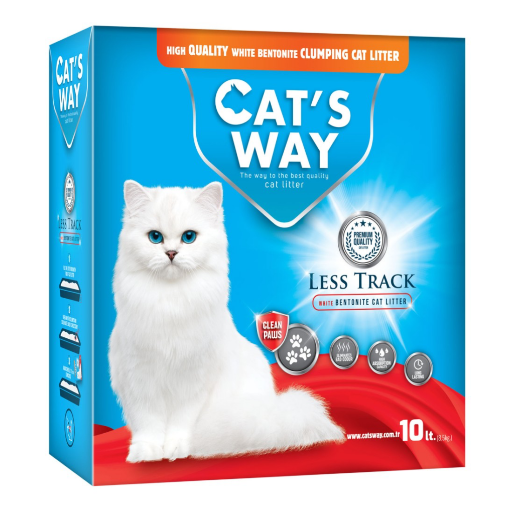 Pachet de 10 litri de nisip aglomerant din bentonită Cats Way Natural Less Track pentru pisici.