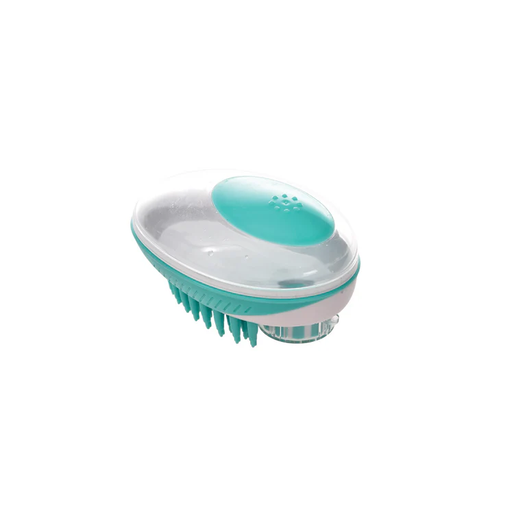 Perie din silicon cu rezervor pentru șampon M-Pets Rubeaz, culoarea verde, pentru curățarea eficientă a animalelor de companie.