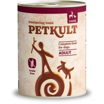Conservă hrană umedă pentru câini Petkult Adult cu vânat, cutie mare de 800 g.