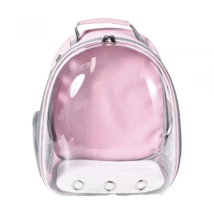 Rucsac de transport roz transparent 4Dog pentru pisici și câini de talie mică, dimensiune 31x42x28 cm.
