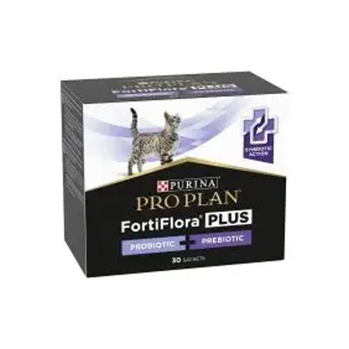 Cutie cu supliment alimentar probiotic și prebiotic Purina Pro Plan FortiFlora Plus pentru pisici, 30 plicuri.